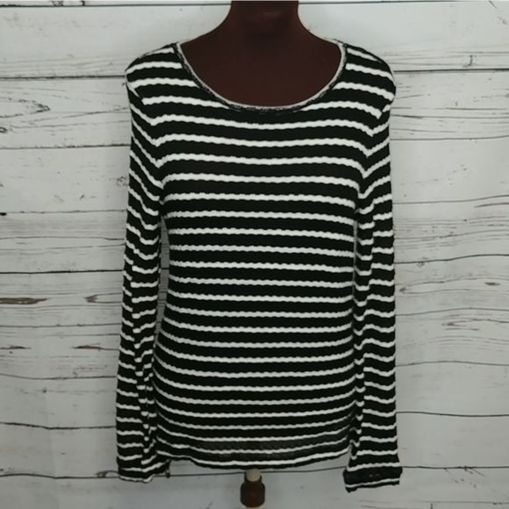 Whether‎ Black White Striped Over Size Sweater